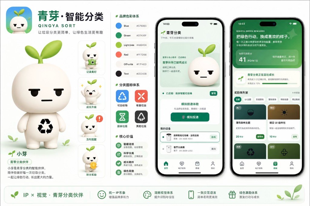 青芽智能分类品牌视觉与界面示意
